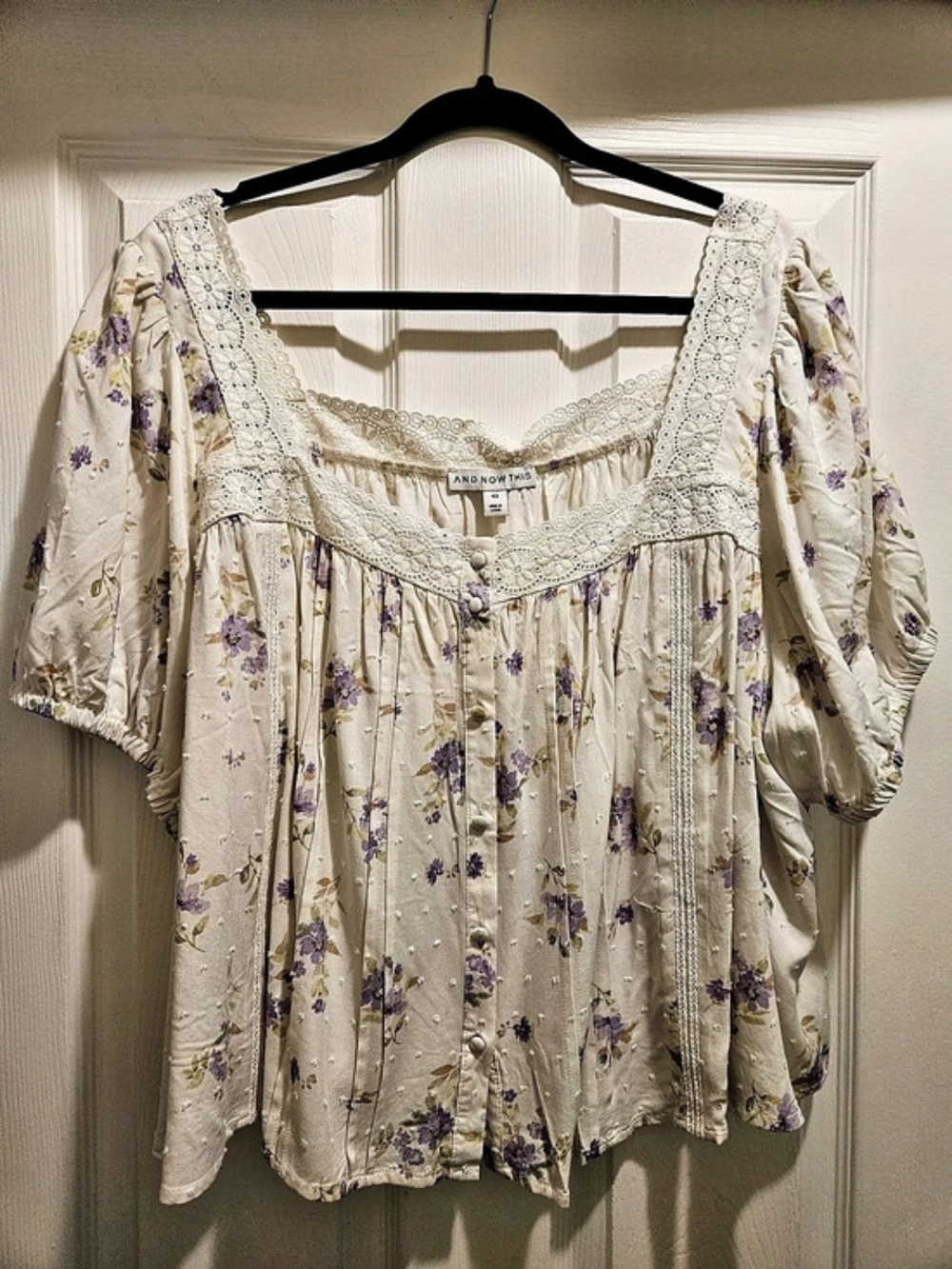 And Now This Floral Blouse in Cream & Purple With Matching Skirt Size 4X NWT